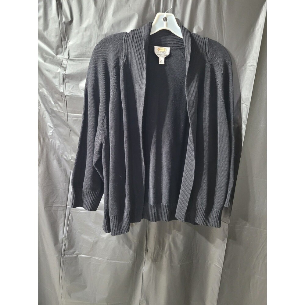 Talbots Black Open Front Cardigan Lightweight Cotton 3/4 Sleeve Size 3x